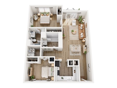 Floor plan for 2 beds, 2 baths, 982 sqft